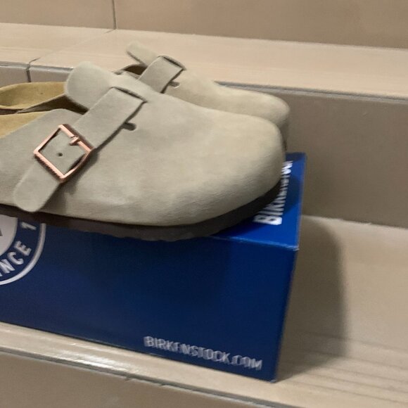Birkenstock Boston Wome Taupe Suede Leather Soft Footbed New w/box Narrow/Wide - Picture 3 of 10